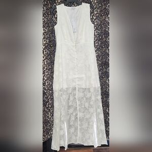 Cream Midi Pencil Dress with Slit for Resort Wear